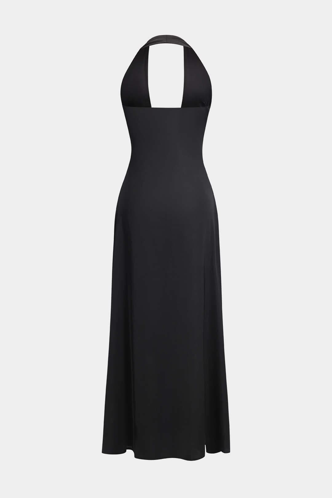 Elegantes Maxikleid Schwarz Abendkleid Mit Halterneck