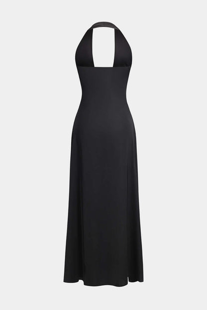 Elegantes Maxikleid Schwarz Abendkleid Mit Halterneck