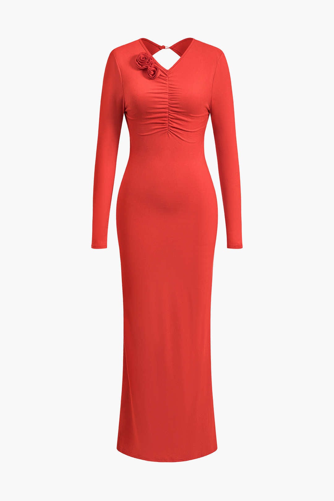 Elegantes Maxikleid Langarm Rückenfrei Blumenmuster Damenkleid