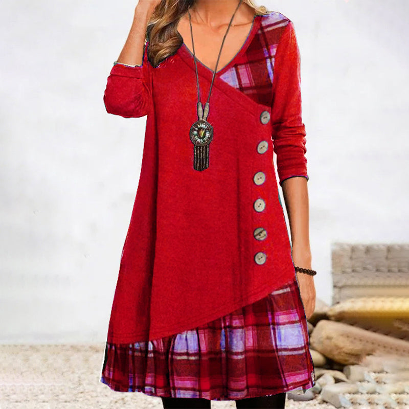 Langarm Kleid Kariert Damenkleid Modern