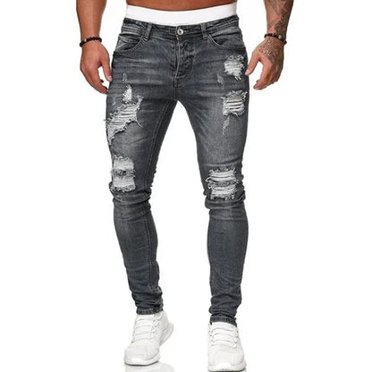 Röhrenjeans | Stretch | Slim Fit | Rissige Jeans | Herrenjeans-Grau-S-Chaps Herrenmode