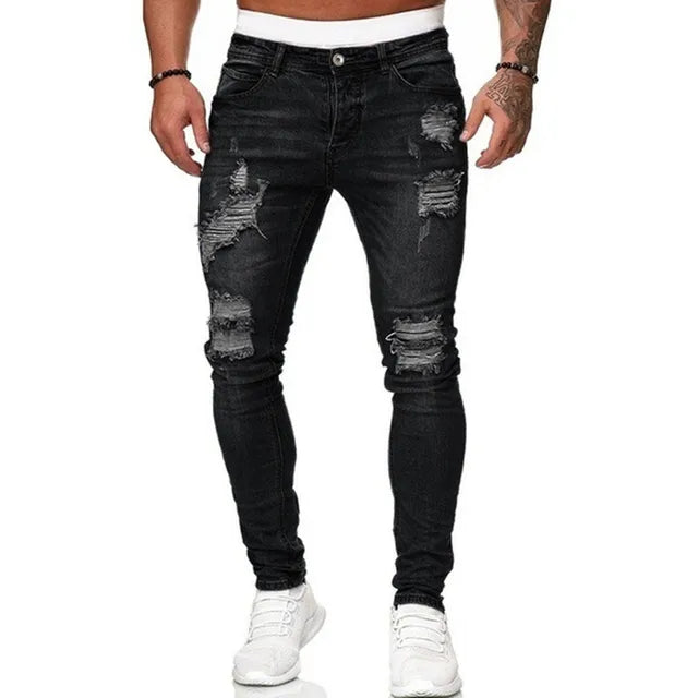 Röhrenjeans | Stretch | Slim Fit | Rissige Jeans | Herrenjeans-Schwarz-S-Chaps Herrenmode