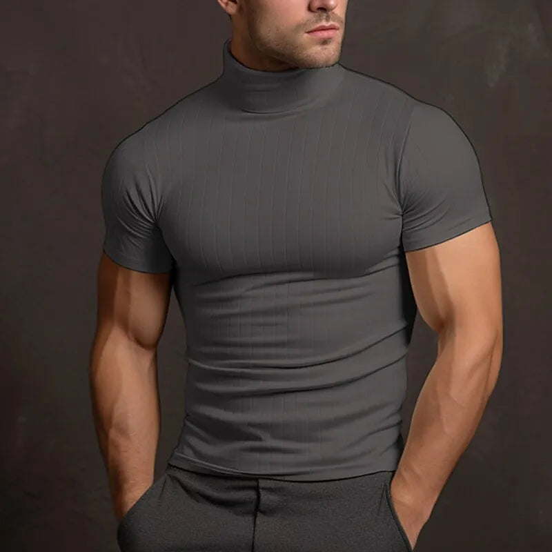 Rollkragen-T-Shirt – Hoher Kragen – Schmaler Schnitt – Herren-T-Shirt – Herrenbekleidung-Grau-S-Chaps Herrenmode