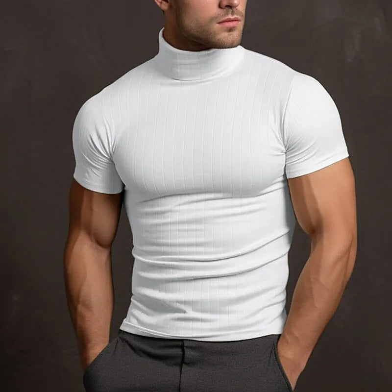 Rollkragen-T-Shirt – Hoher Kragen – Schmaler Schnitt – Herren-T-Shirt – Herrenbekleidung-Weiß-S-Chaps Herrenmode