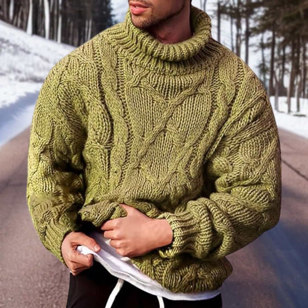 Rollkragenpullover – Grobstrick – Zopfmuster – Pullover – Herrenpullovers-Grün-S-Chaps Herrenmode