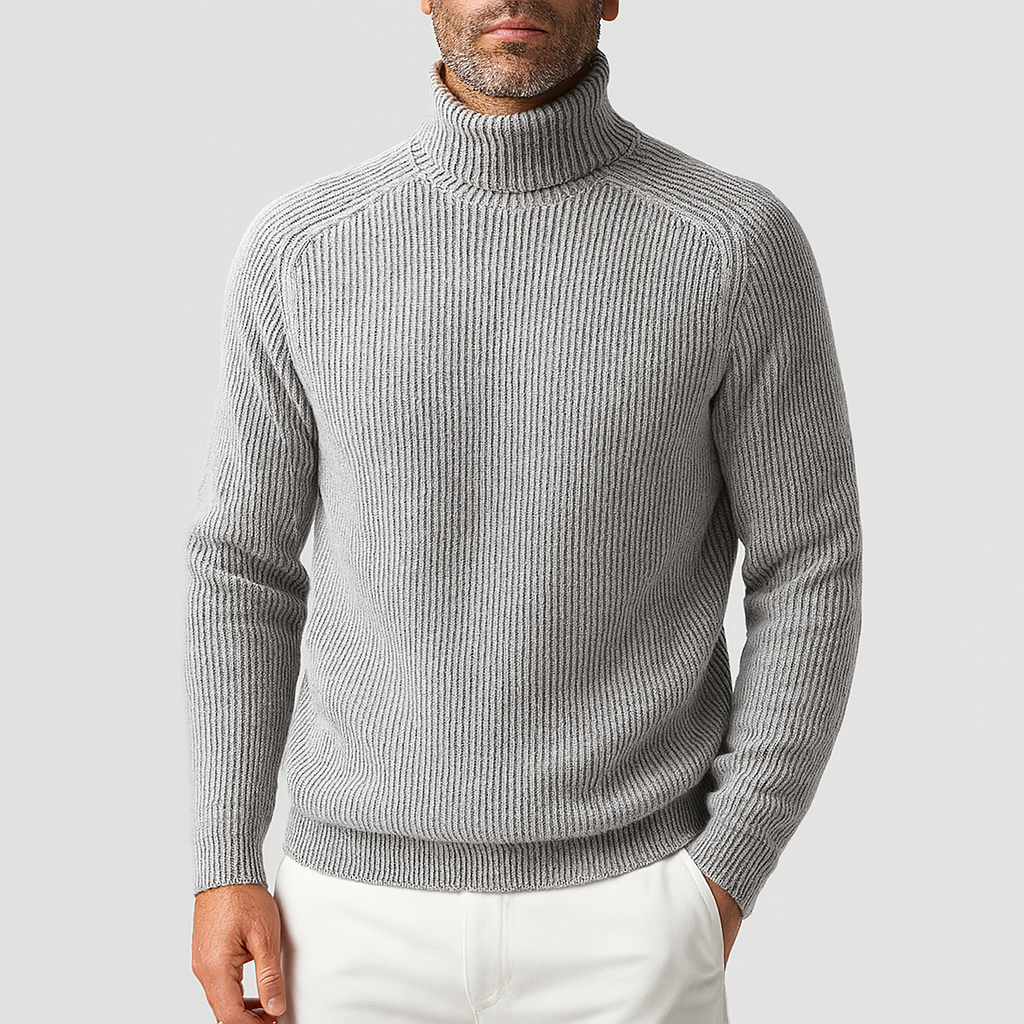 Rollkragenpullover - Rollkragenpullover für Männer aus Rippenstrick-Grau-M-Chaps Herrenmode
