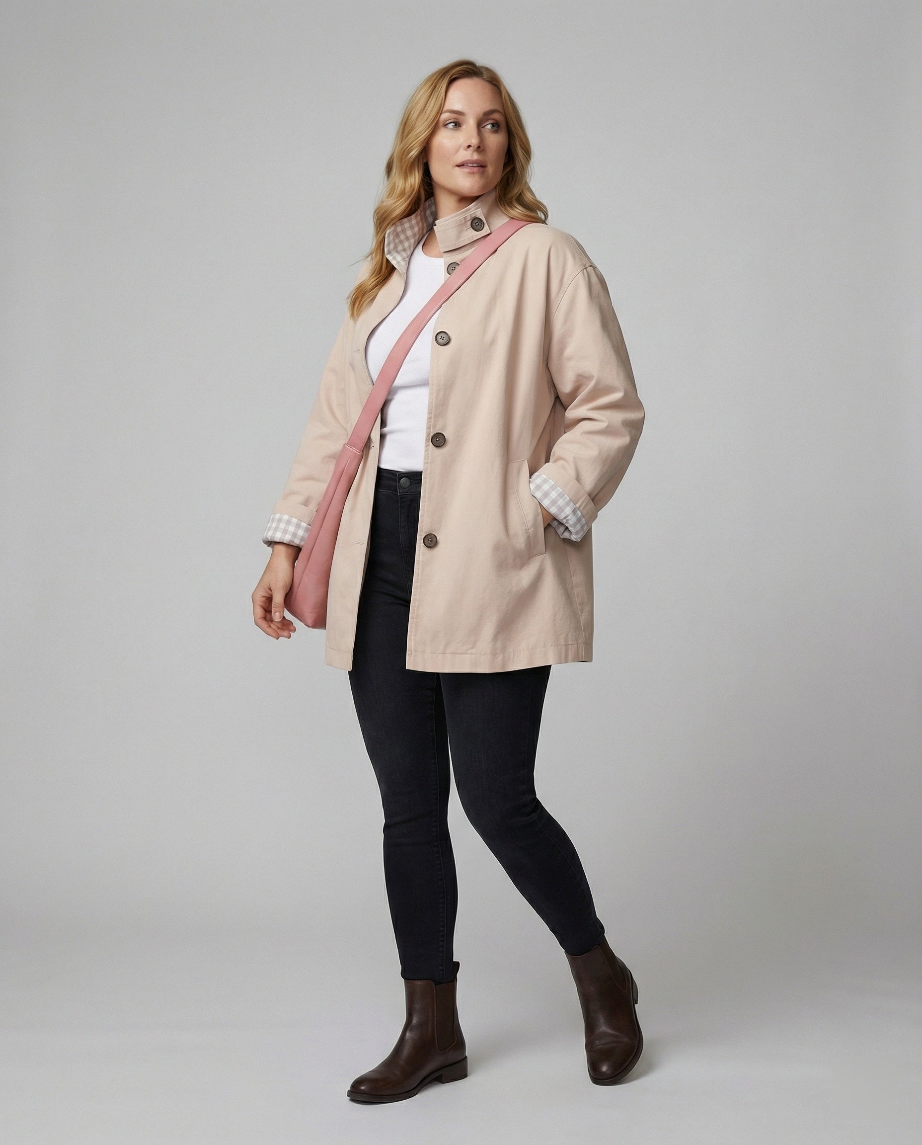 Damen Trenchcoat Rosa Kurz Herbstjacke Modisch Locker - BerlinGlamour