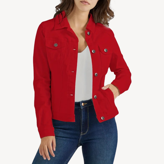 Rote Jeansjacke mit Knöpfen | Loravelle 0
