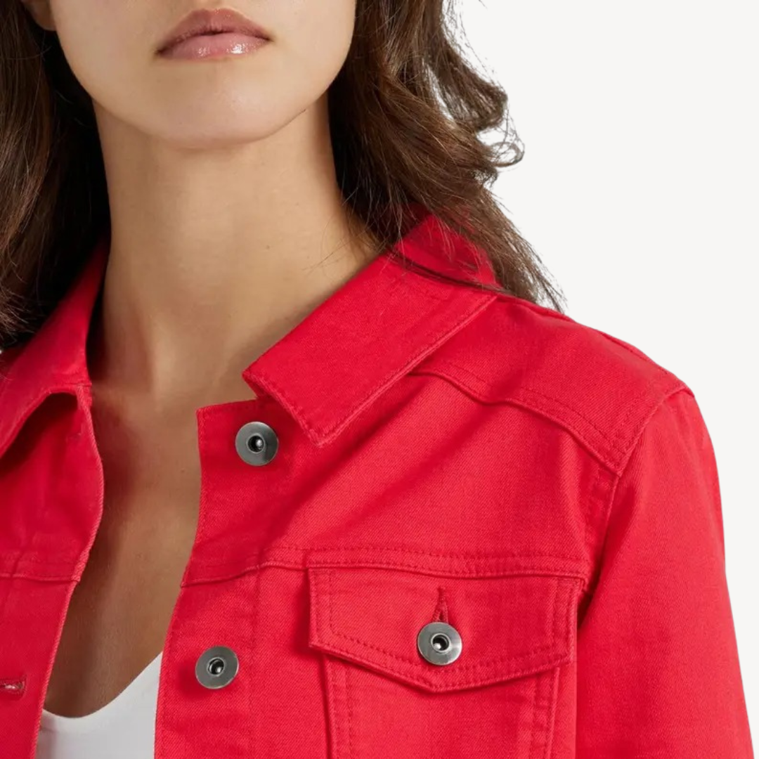 Rote Jeansjacke mit Knöpfen | Loravelle 2