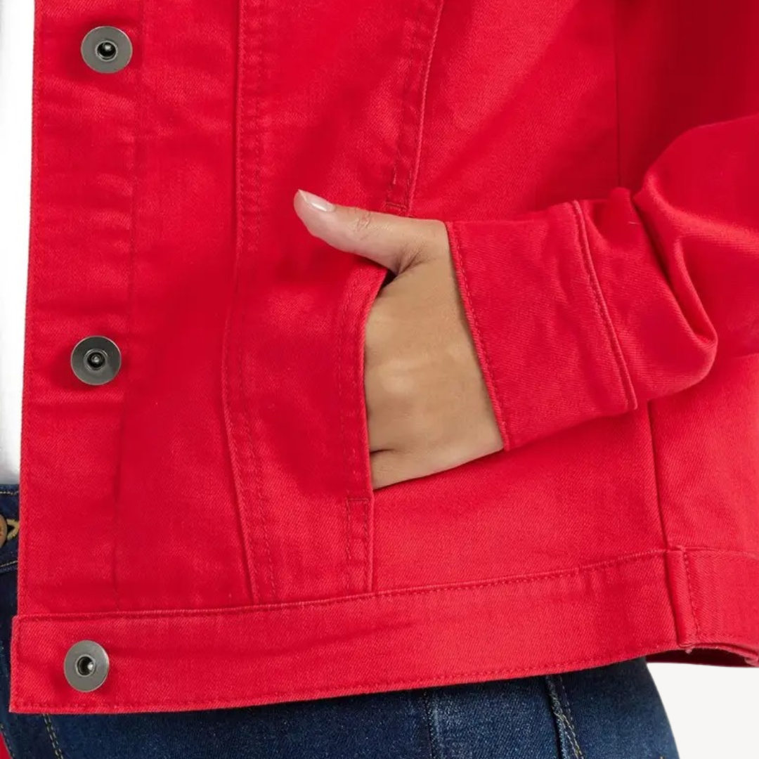 Rote Jeansjacke mit Knöpfen | Loravelle 3
