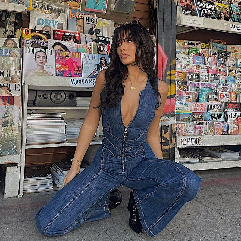 Damen Overall Jeans Trendy Elegant