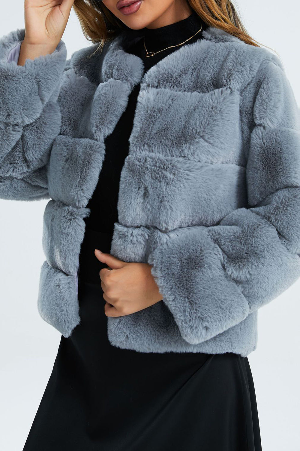 Damen Kunstpelzjacke Kurz Weich mit Revers Modern