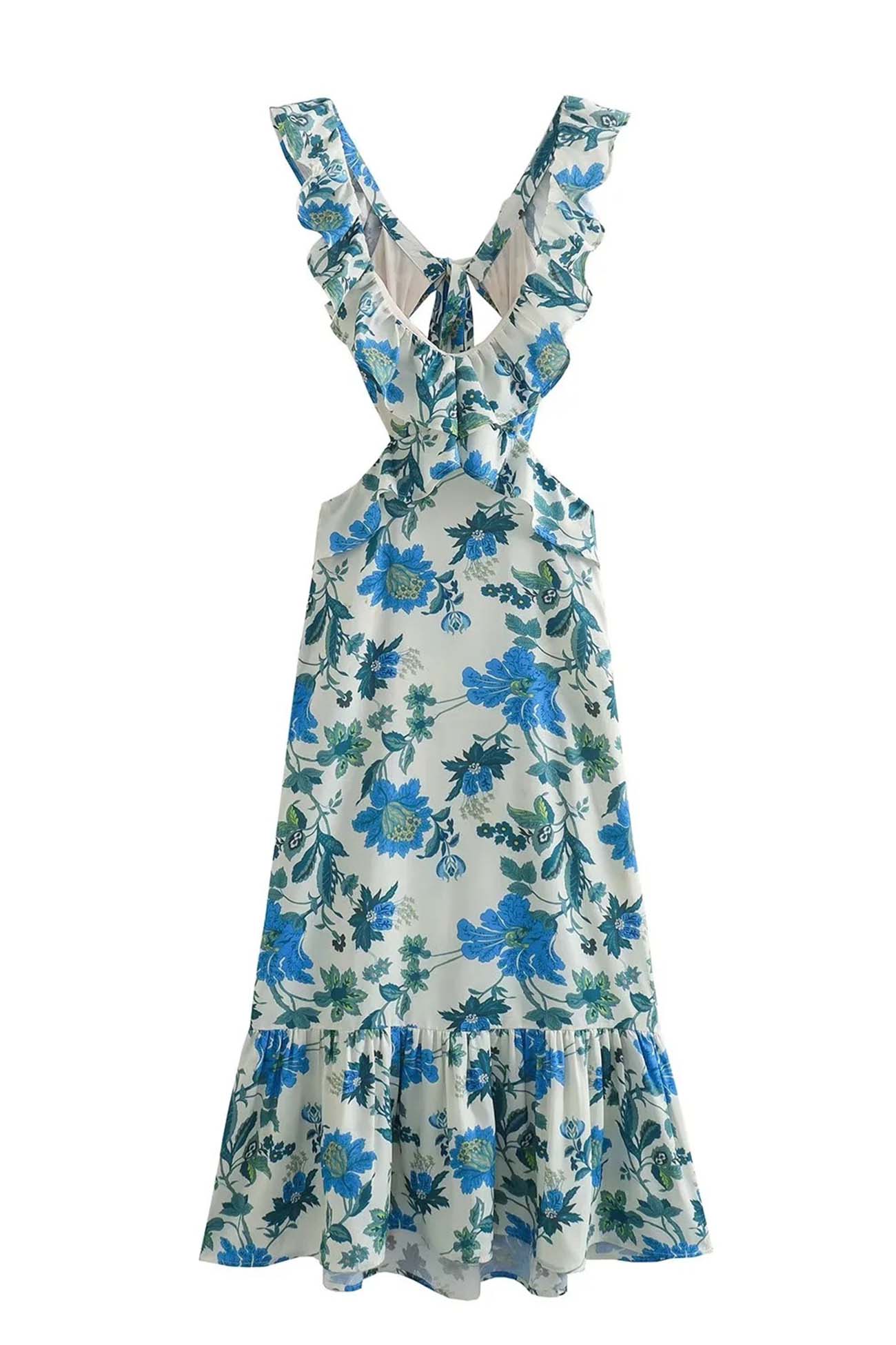 Elegantes Damen Maxi-Kleid mit Rüschen Blumenmuster