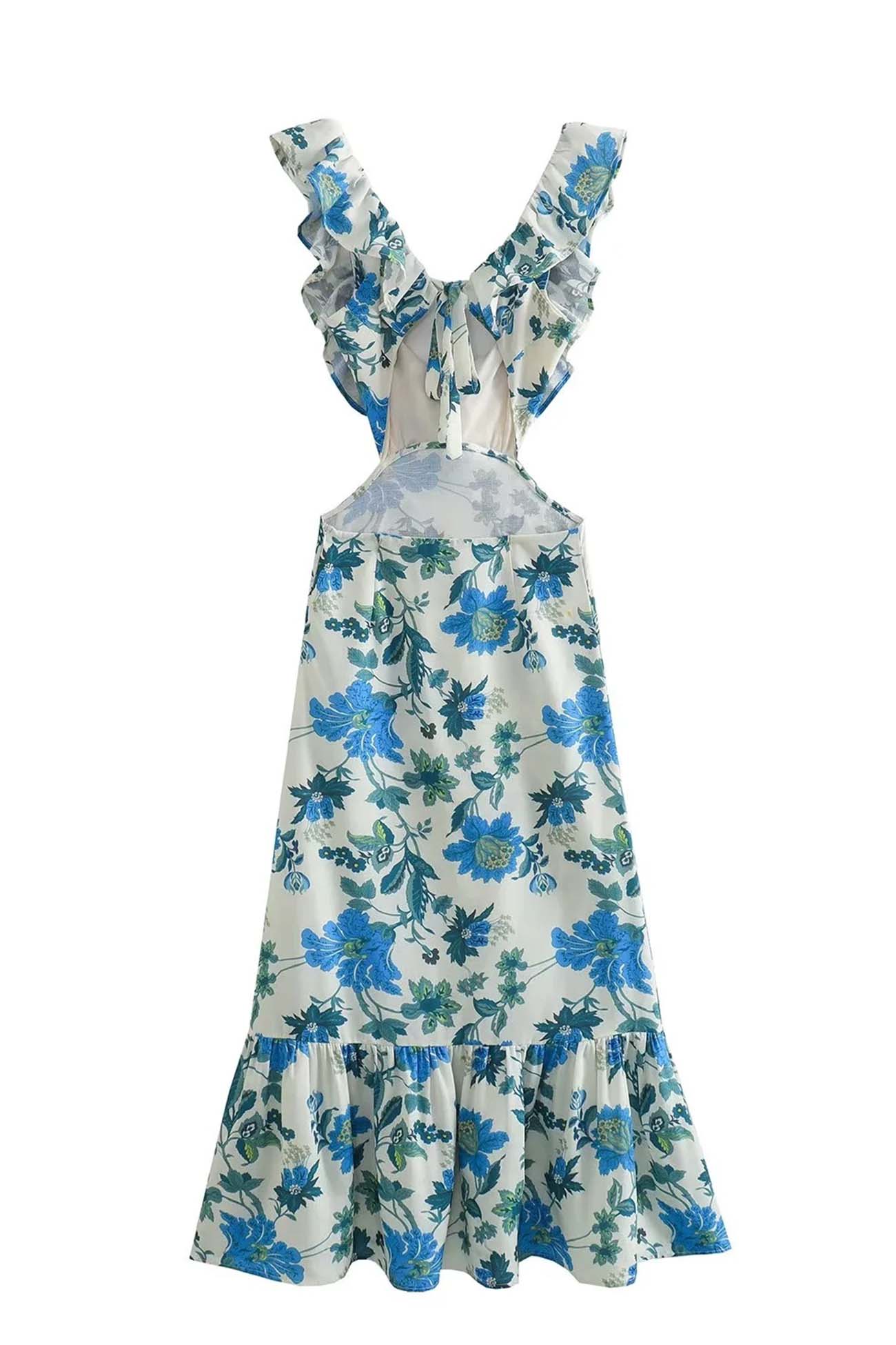 Elegantes Damen Maxi-Kleid mit Rüschen Blumenmuster