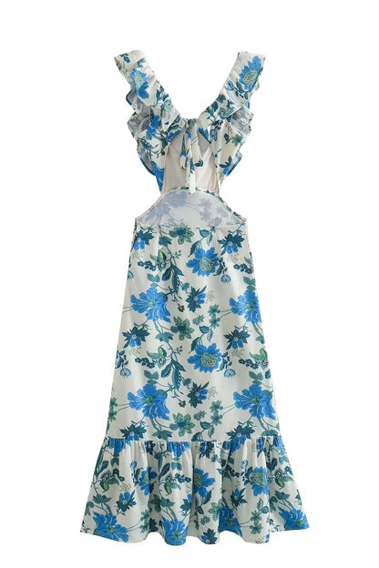 Elegantes Damen Maxi-Kleid mit Rüschen Blumenmuster