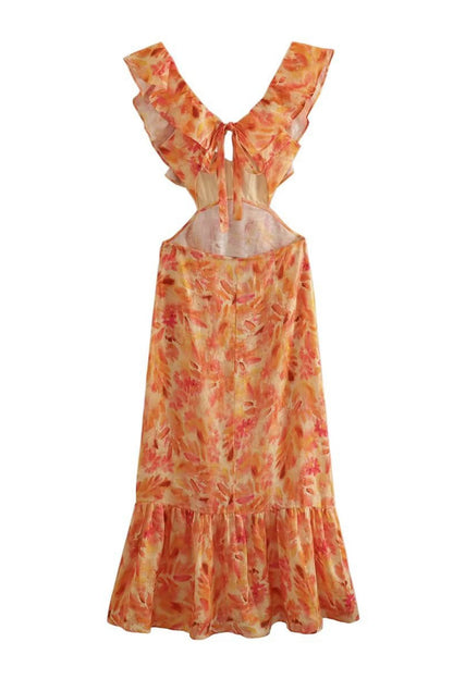 Elegantes Damen Maxi-Kleid mit Rüschen Blumenmuster