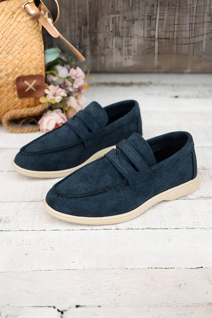 Dunkelblaue Beige Loafer Schuhe Veloursleder - BerlinGlamour