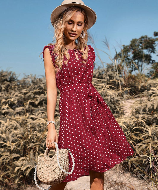 Gepunktetes Maxikleid von Ruth im Plissee-Stil