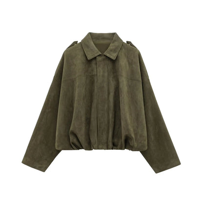 Damenjacke Suede Look Cropped Modern Oversized