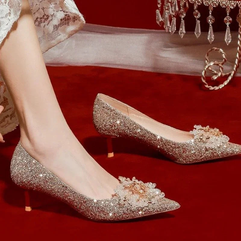 Goldene Pumps Schuhe Damen High Heel