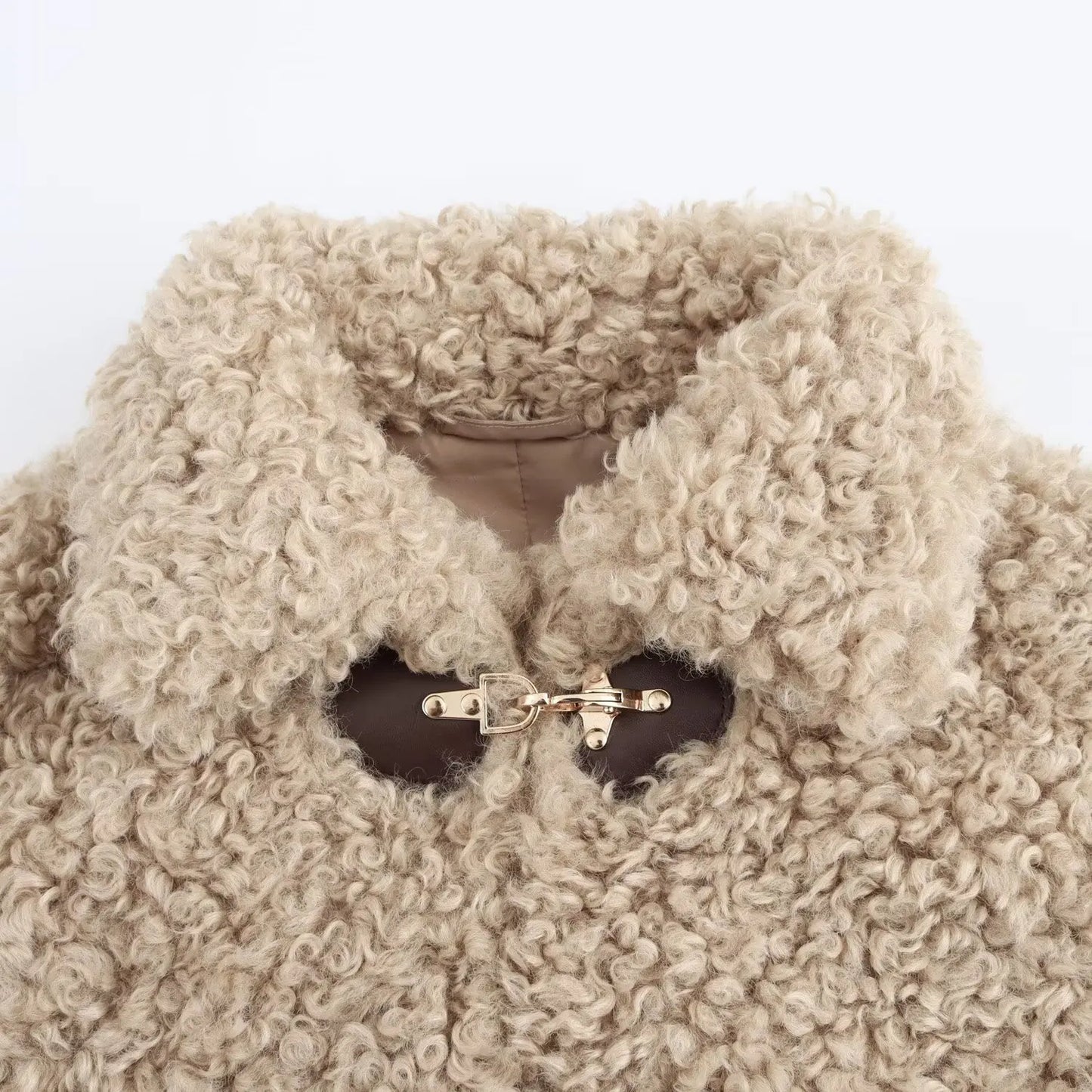 Teddyjacke Beige Faux Fur Warm mit Schnallen Kuschel Effekt