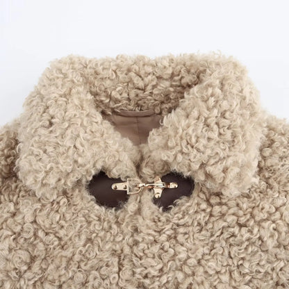 Teddyjacke Beige Faux Fur Warm mit Schnallen Kuschel Effekt