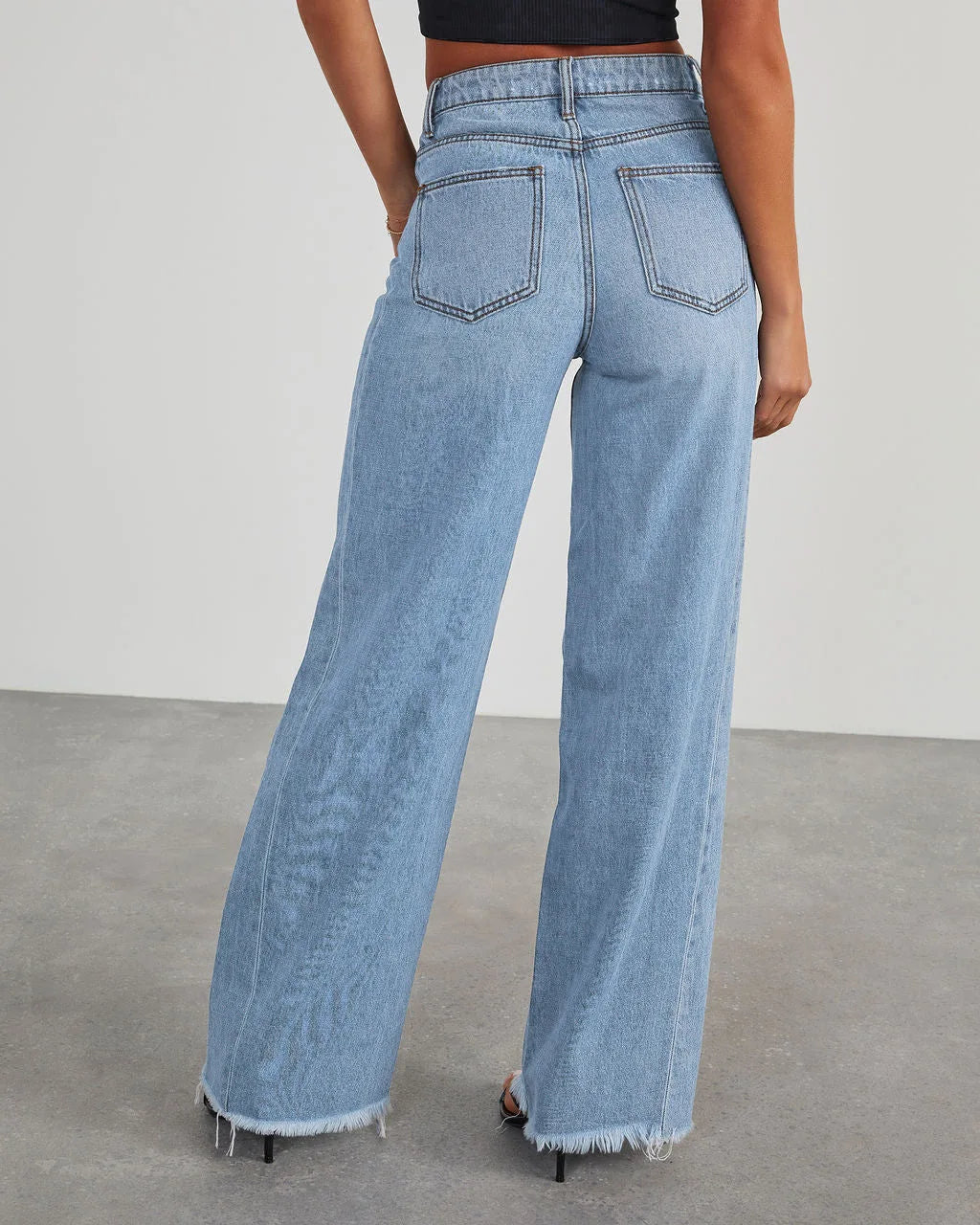Damen Jeans Weitbein Grau Raw Hem Damenschuhe