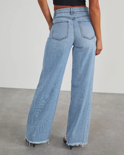 Damen Jeans Weitbein Grau Raw Hem Damenschuhe