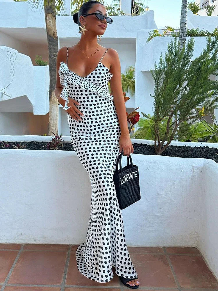 Langes Damen Maxikleid Spitzenpunkte Sommerkleid