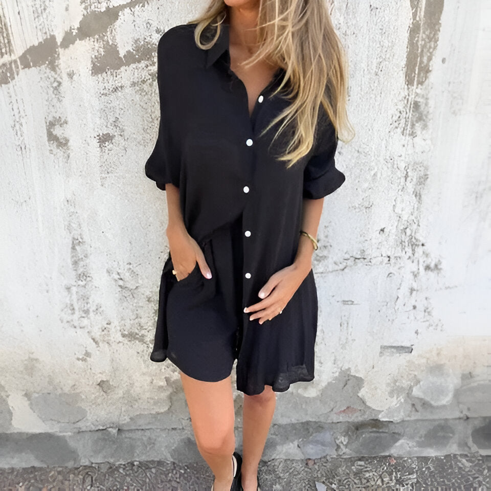Damen Leinen-Set Zweiteilig Sommer Kurz