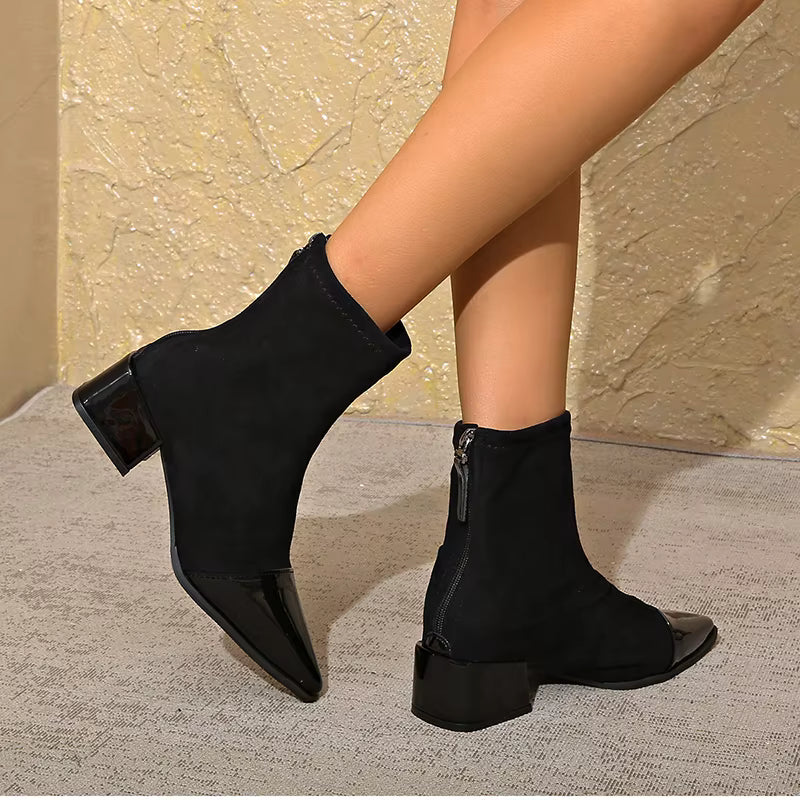 Damen Winter Stiefel Mit Blockabsatz Schwarz