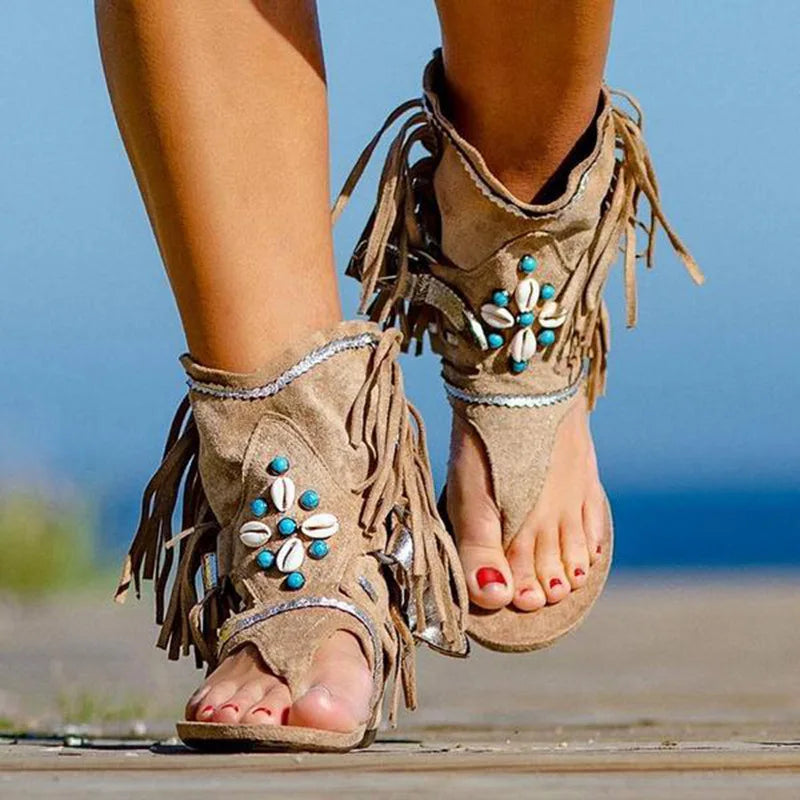 Boho Sandalen Damen Fransen Sommer