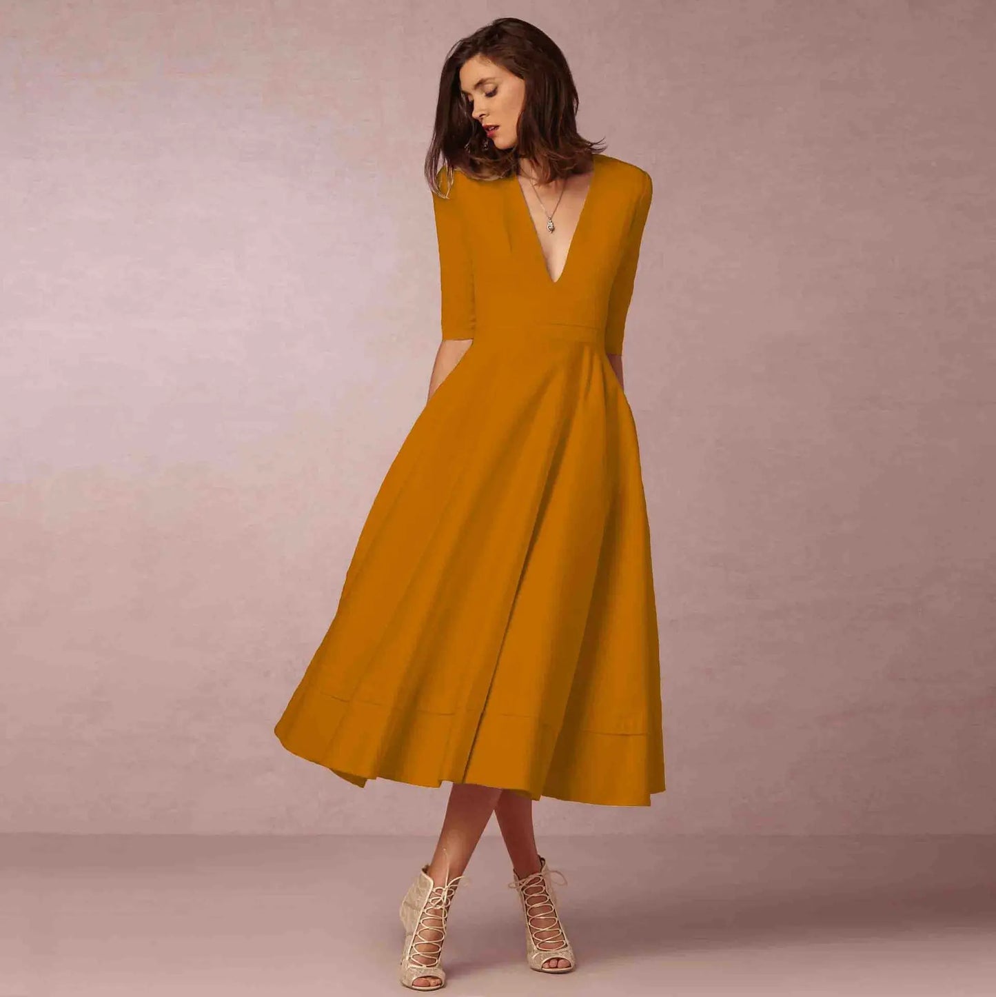 Elegantes Damen Midi Kleid Fließend Lang