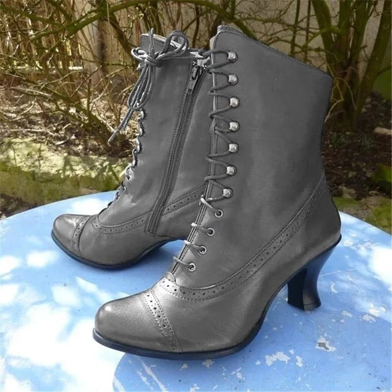 Stiefel Damen Schnürstiefel Viktorianisch Hochabsatz