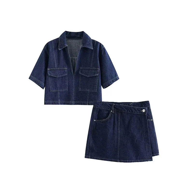 Damen Jeans Set: Kurzarmjacke & Mini-Rock Damenmode - BerlinGlamour