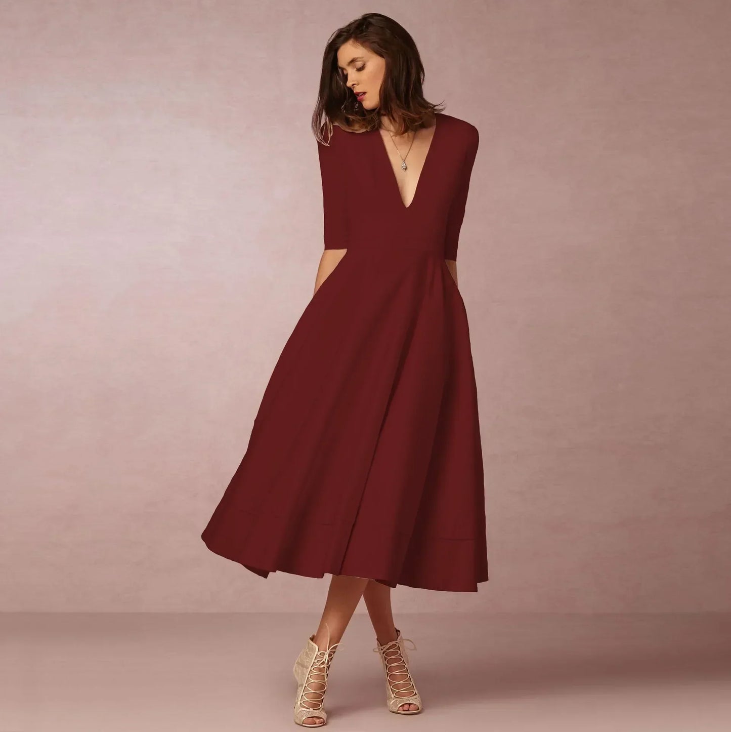 Elegantes Damen Midi Kleid Fließend Lang