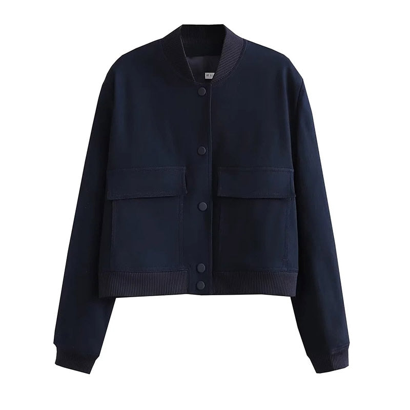 Damen Kurzjacke Streetwear Knopfleiste Modern