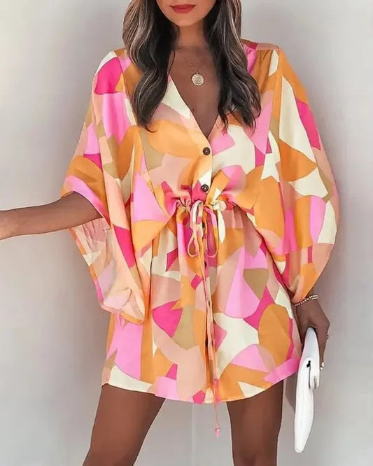 Rosabella Sommerkleid mit Fledermausärmeln und V-Ausschnitt