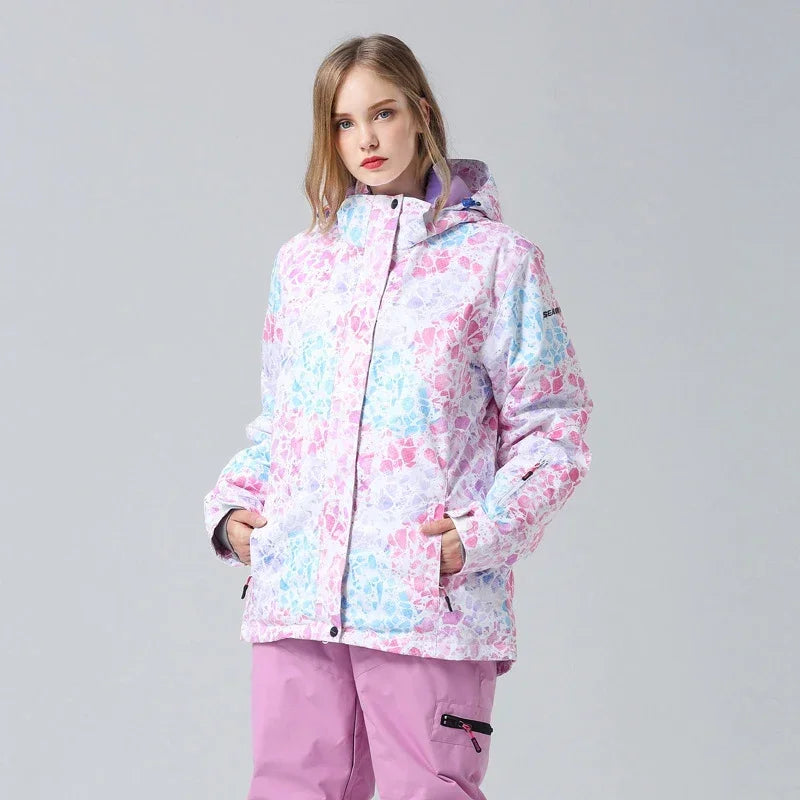 Damen Skijacke Winter Warm mit Blumenmuster