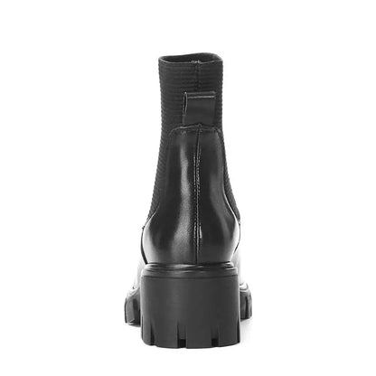 Rindsleder Stiefel Chelsea Boots mit Blockabsatz Schwarz