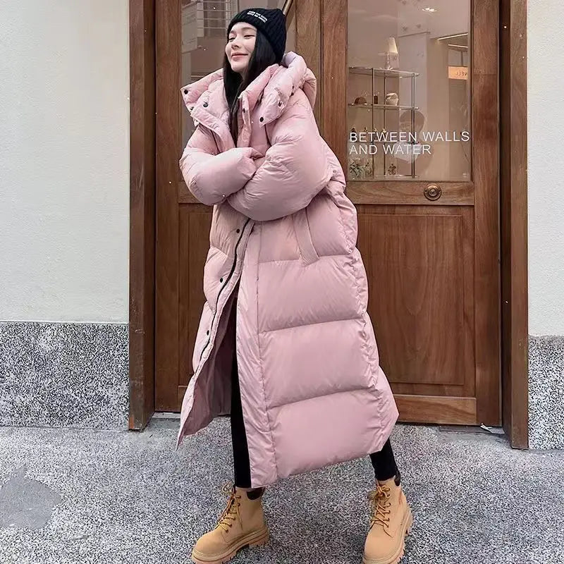 Lange Daunenjacke Damen Stil Mit Kapuze Warm