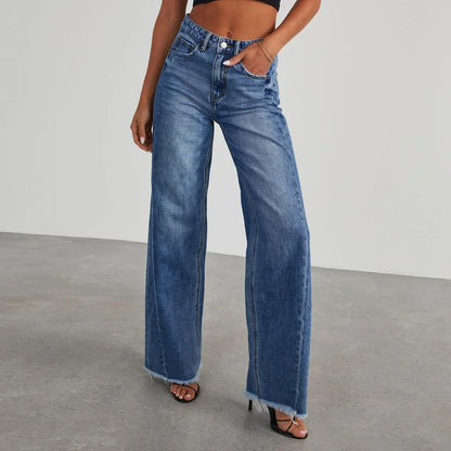 Damen Jeans Weitbein Grau Raw Hem Damenschuhe