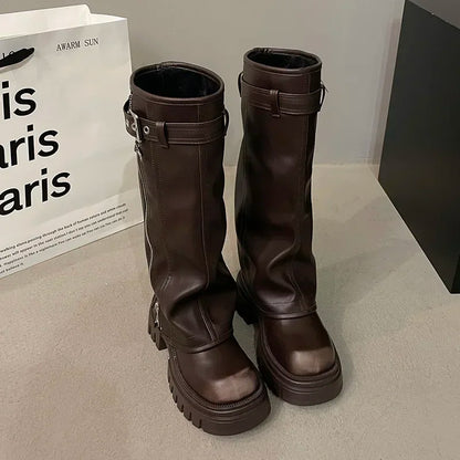 Plateau Stiefel Kniehoch Damen Schuhe