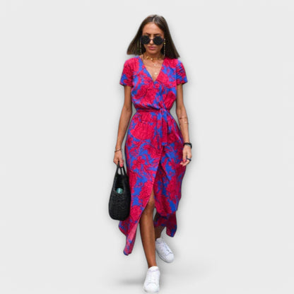 Damen Langkleid V-Ausschnitt Gürtel Lässig Elegant