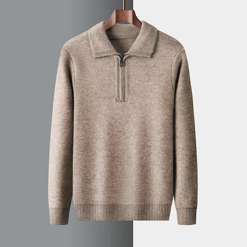 Herren Strickpullover Winterwarm mit Halbzippverschluss