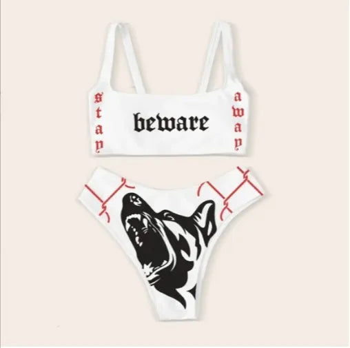 Gothic Badeanzug Frauen Totenkopf Druck Bikini Set Schwarz