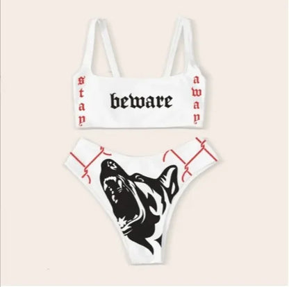 Gothic Badeanzug Frauen Totenkopf Druck Bikini Set Schwarz