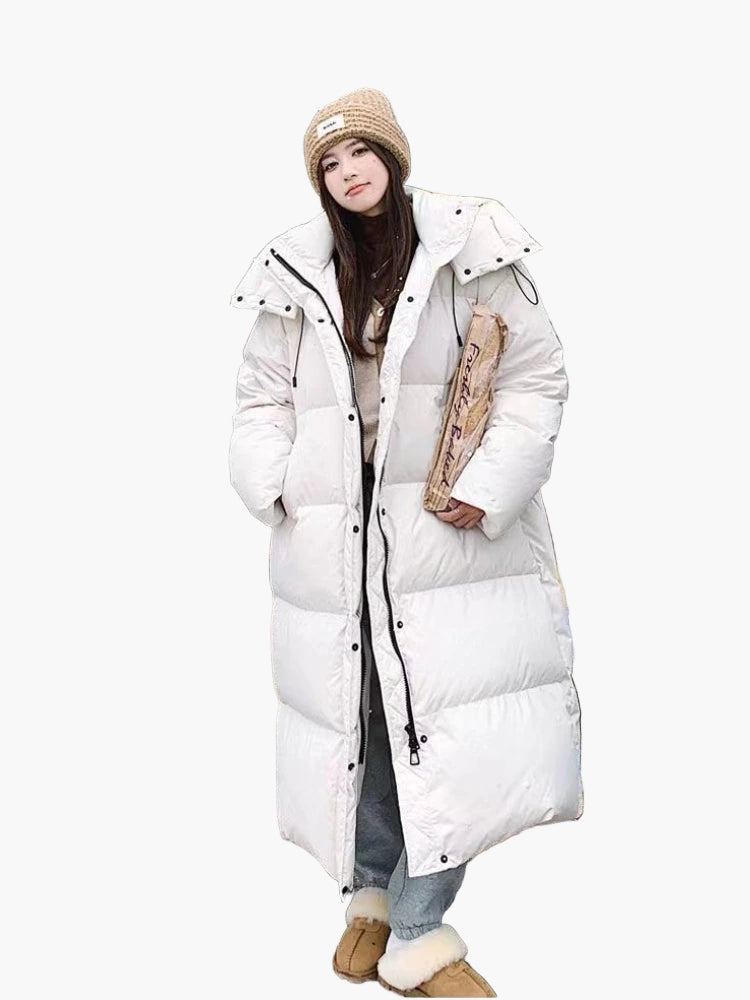 Damen Puffermantel Lang Kapuzen Oversized Winter Mantel