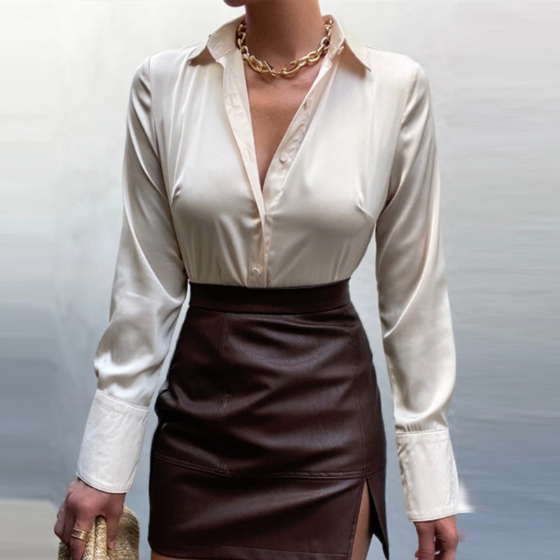 Elegante Satin Bluse Damen Modern