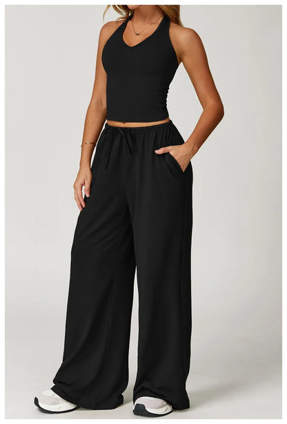 Damen Lounge Set Halter Top Crop Oberteil Bequem
